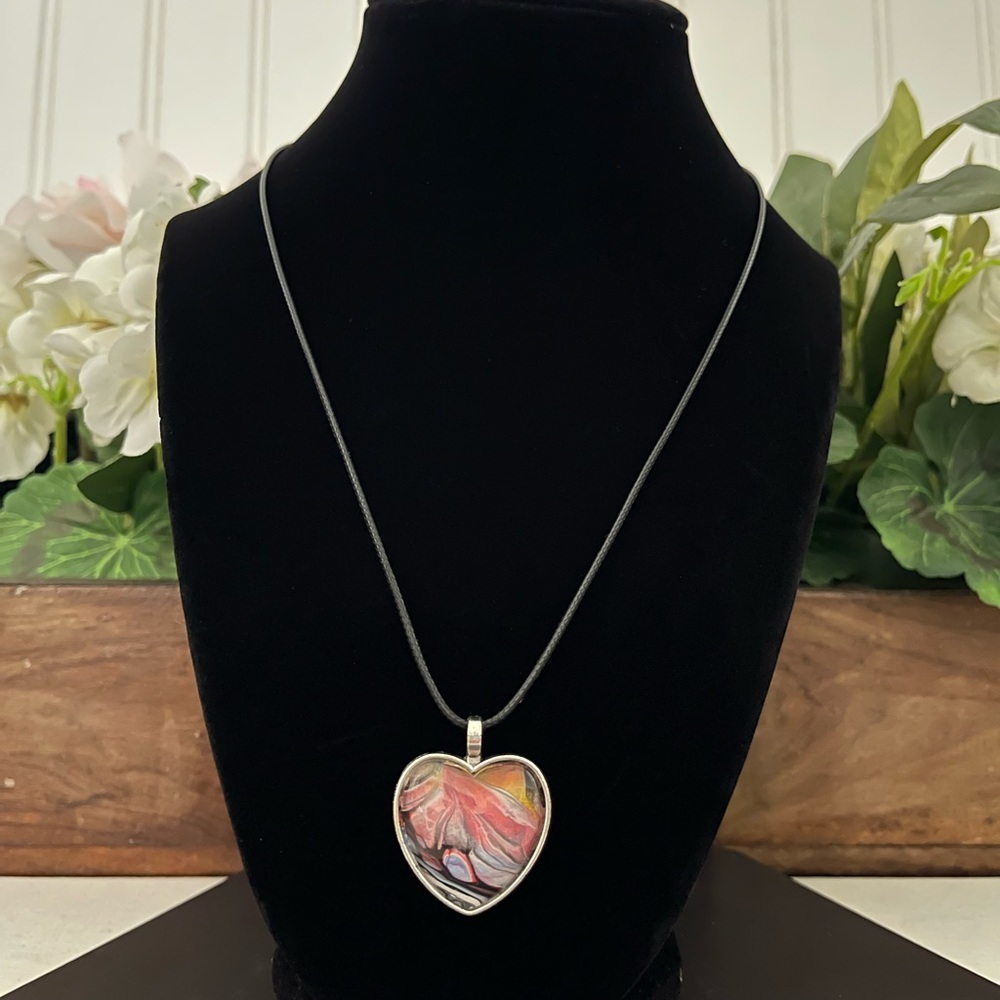 Heart necklace hand painted